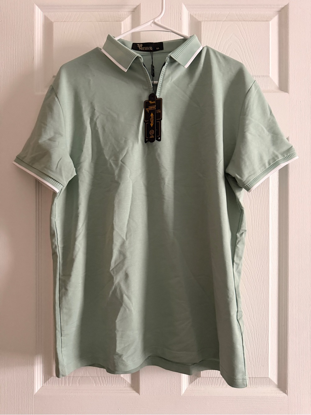 Men's Light Mint Polo with Contrast White Trim